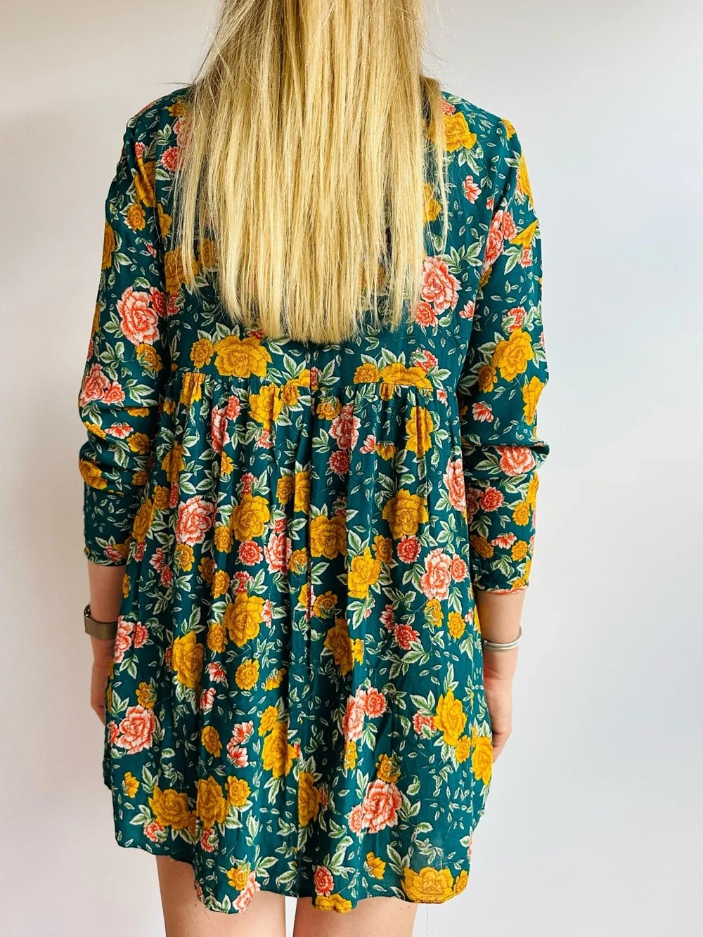 Zara Trafaluc Collection Floral Babydoll Tie Neck Boho Long Sleeve Romper Dress